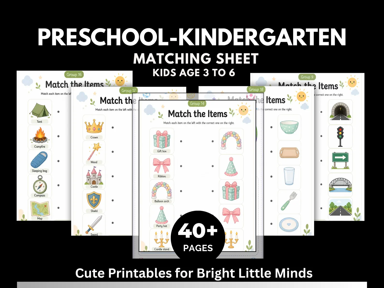 CuteLearner printable Printable Matching Worksheets, Kindergarten Learning Activity, Match the Picture, Educational Pages, Homeschool , Busy book, 40+ PDF — Mat